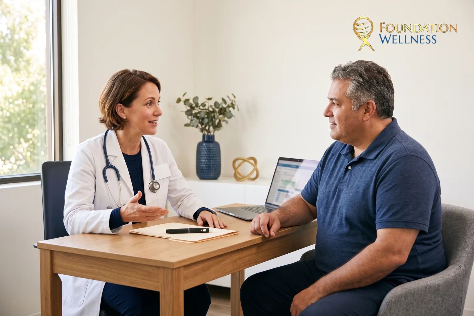 A physician reviewing GLP-1 treatment costs and options with a patient