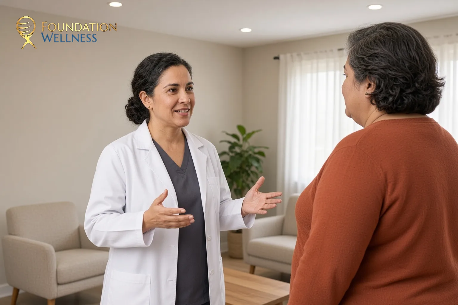 A clinician walks a patient through a plan to limit GLP-1 muscle loss while they lose weight