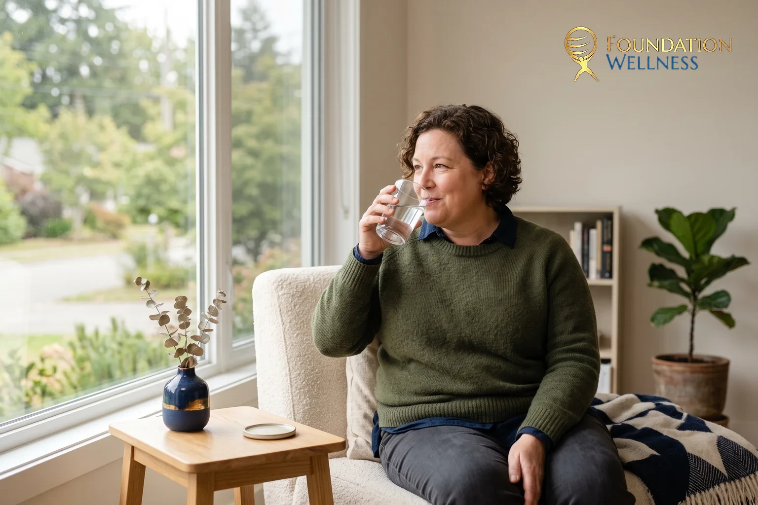 A patient staying hydrated at home while managing mild GLP-1 side effects