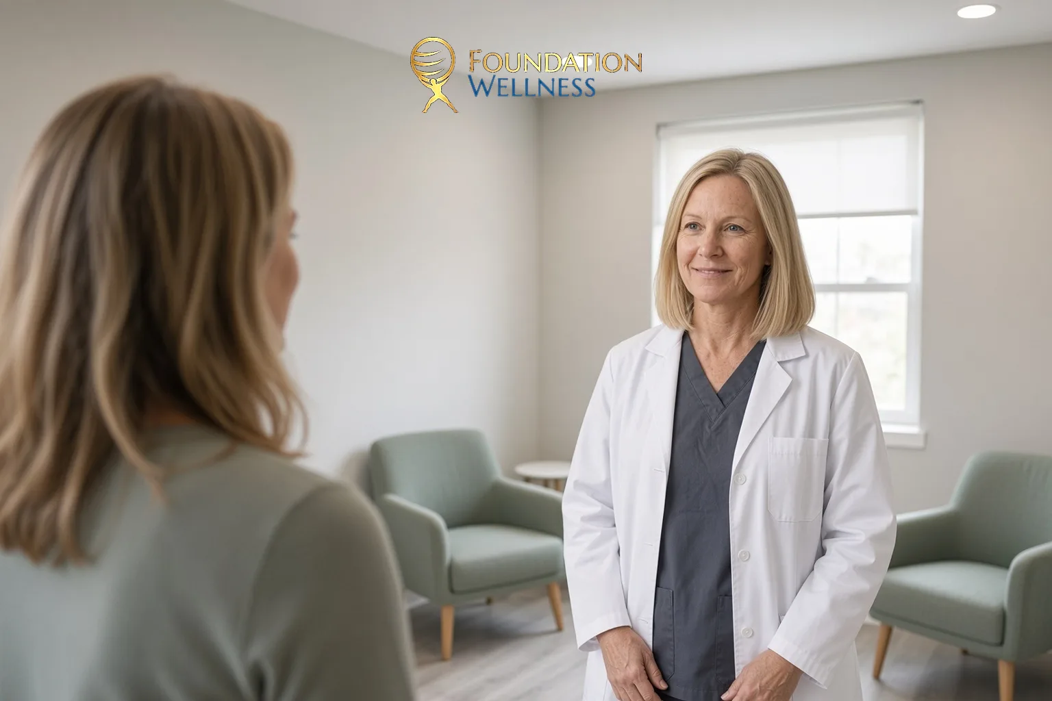 A standing clinician listens to a patient who wants to understand low libido in women and what can help
