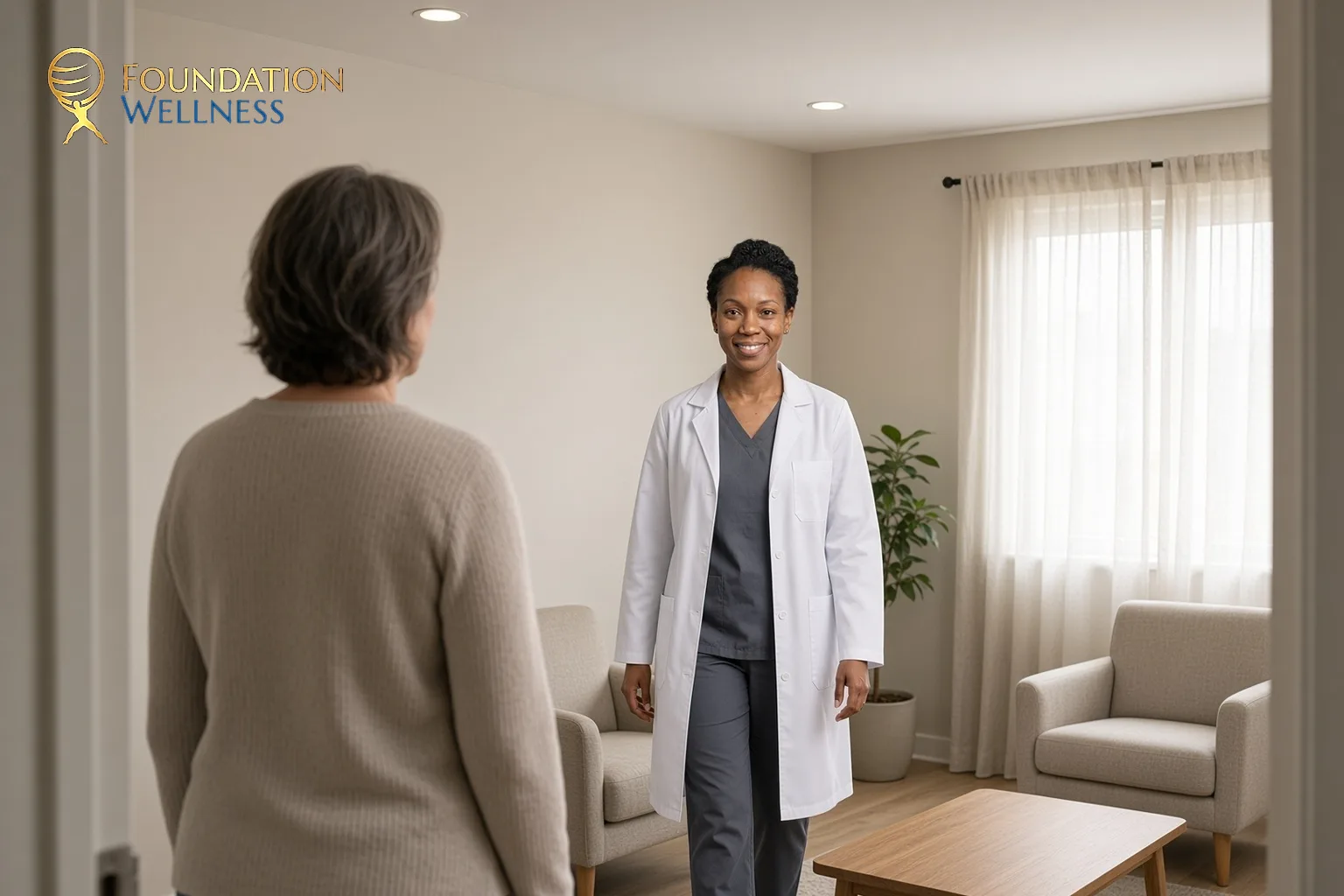 A clinician walks over to greet a Utah woman arriving for a private talk about low libido