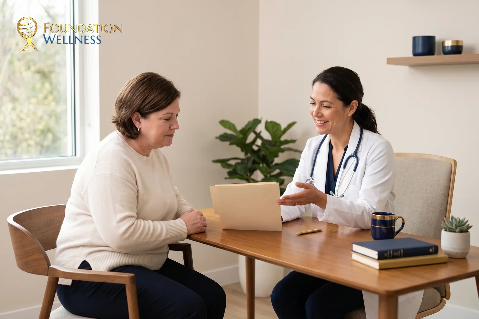 A physician comparing two GLP-1 medication options with a patient at Foundation Wellness in Utah