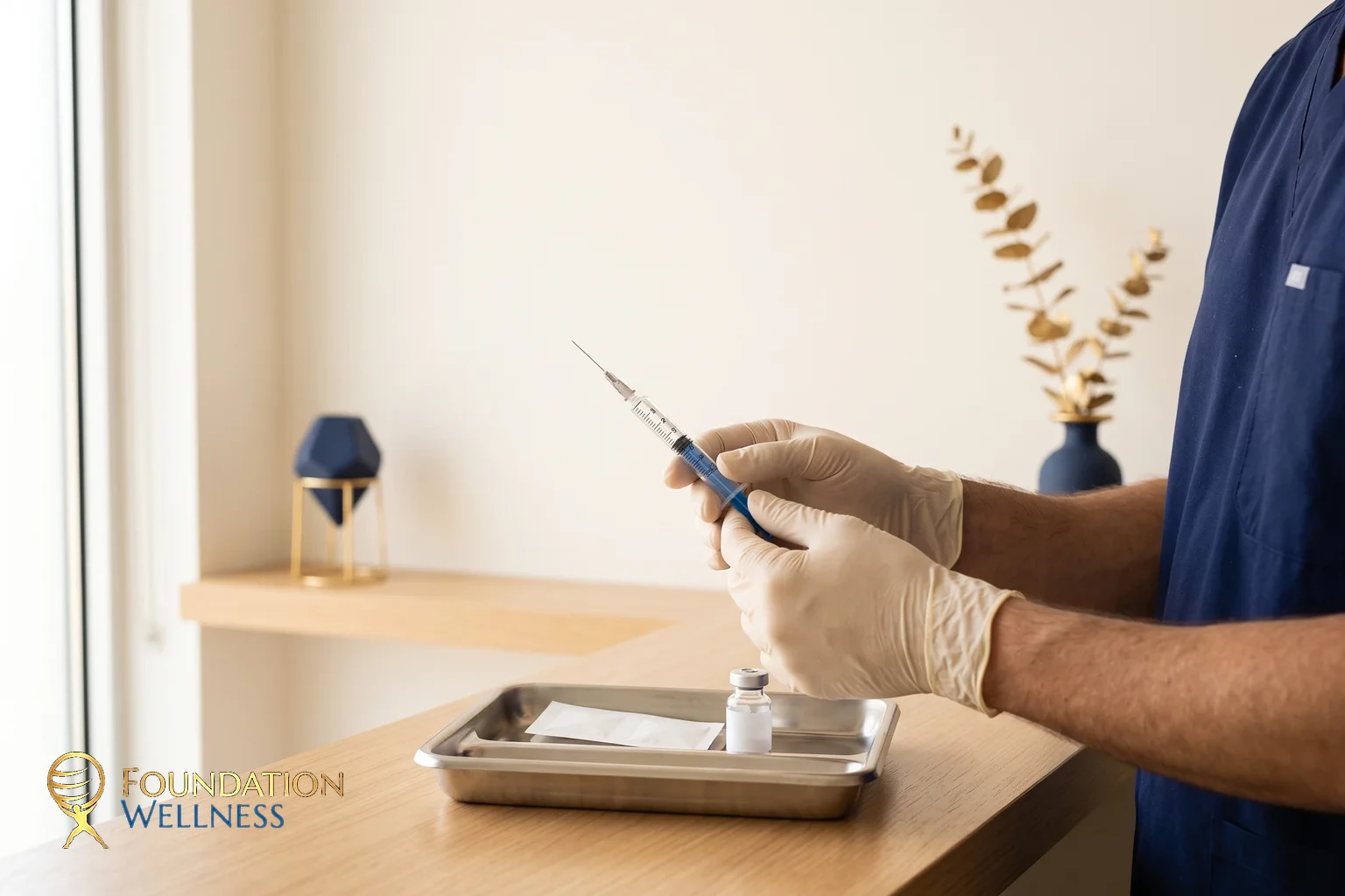 A clinician preparing a testosterone shot